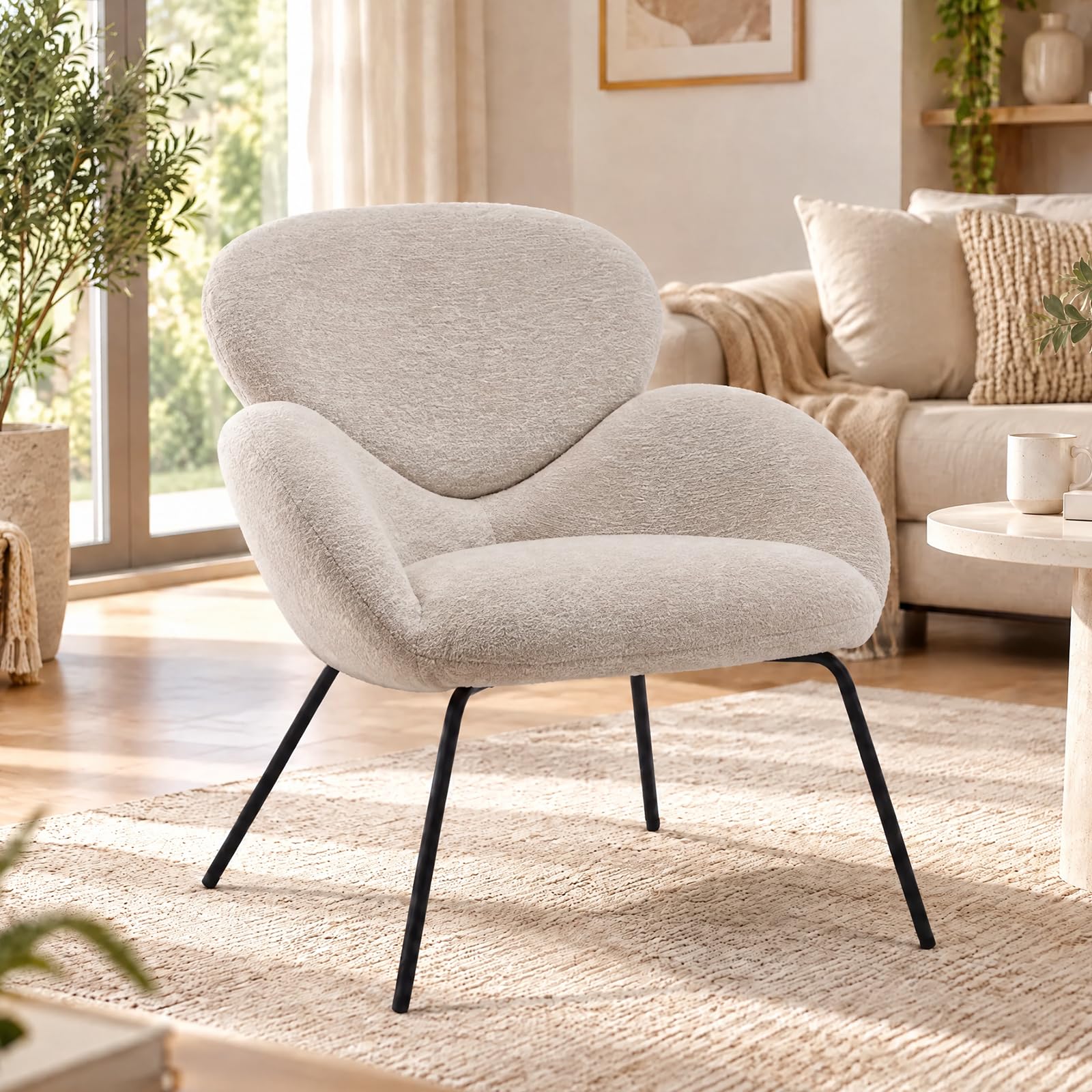 chairus Accent Chair, Chenille Upholstered Armchair with Metal Leg, Oatmeal