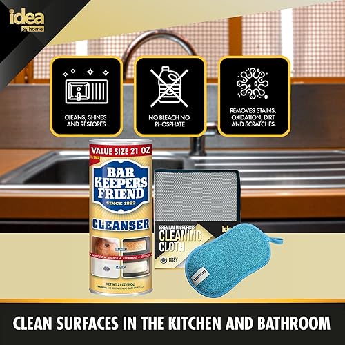 Miniatura 2 de Bar Keepers Friend - Limpiador y polvo de esmalte de 21 onzas (paquete de 2) limpiador multiusos, paquete de removedor de manchas de óxido, paño de