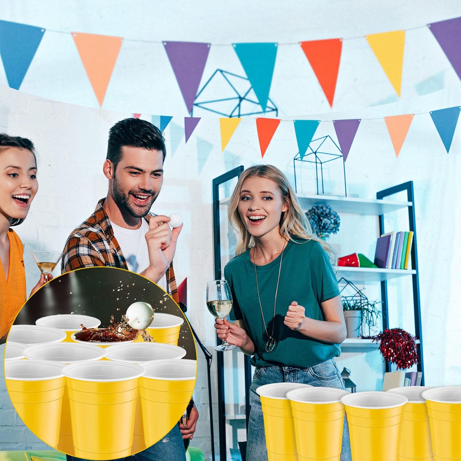 Lounsweer 100 Pack 16 Ounce Plastic Party Cups Heavy Duty Drinking Water Cups for Valentine Carnival St. Patrick's Day Holiday Festival Wedding Birthday Party Supplies(Yellow) - Image 4