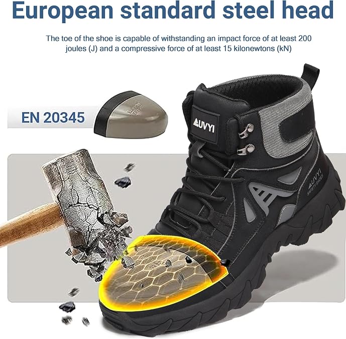 AUVYI Waterproof Work Boots For Men - Steel Toe Boots Durable Comfortable Wide Toe Safety Shoes with Slip & Oil Resistant Outsole,Indestructible Construction
