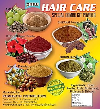 Pmw - Dried Amla Powder - Reetha Powder - Shikakai Powder - Hibiscus Flower Powder - Bhringraj Powder - Combo Set Each 100G - 100 x 5 Total 500 G