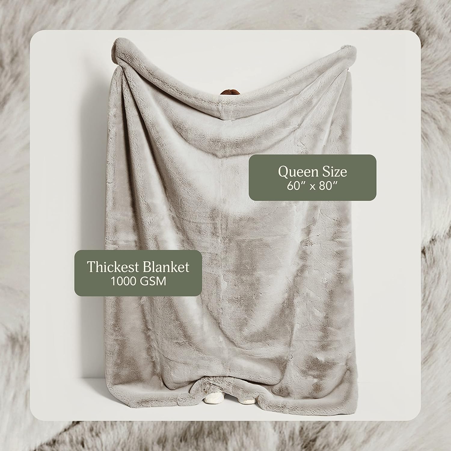 UnHide Marshmallow - Faux Fur Blanket - Heavy Weight, Extra Soft Blanket - Made from Recycled Materials - Machine Washable - Medium (60" x 80") - Greige - Image 2