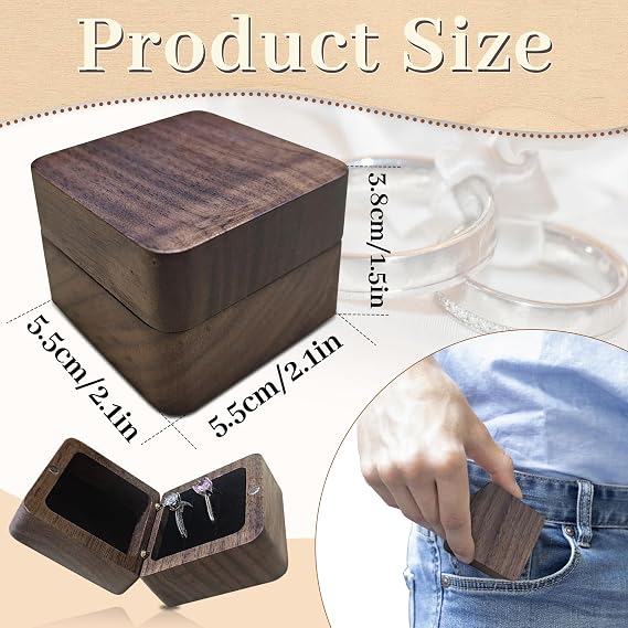 Wooden Ring Box, Mini Engagement Jewellery Box with Double Slot, Square Wedding Ring Box for Ring, Elegant and Retro Ring Holder for Wedding, Ceremony (white)