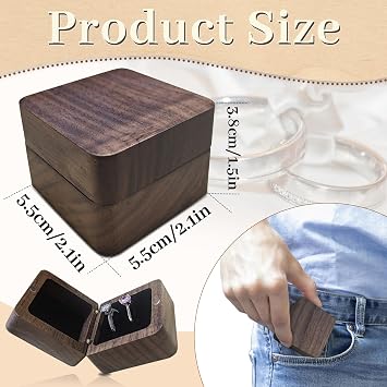 Wooden Ring Box, Mini Engagement Jewellery Box with Double Slot, Square Wedding Ring Box for Ring, Elegant and Retro Ring Holder for Wedding, Ceremony (white)