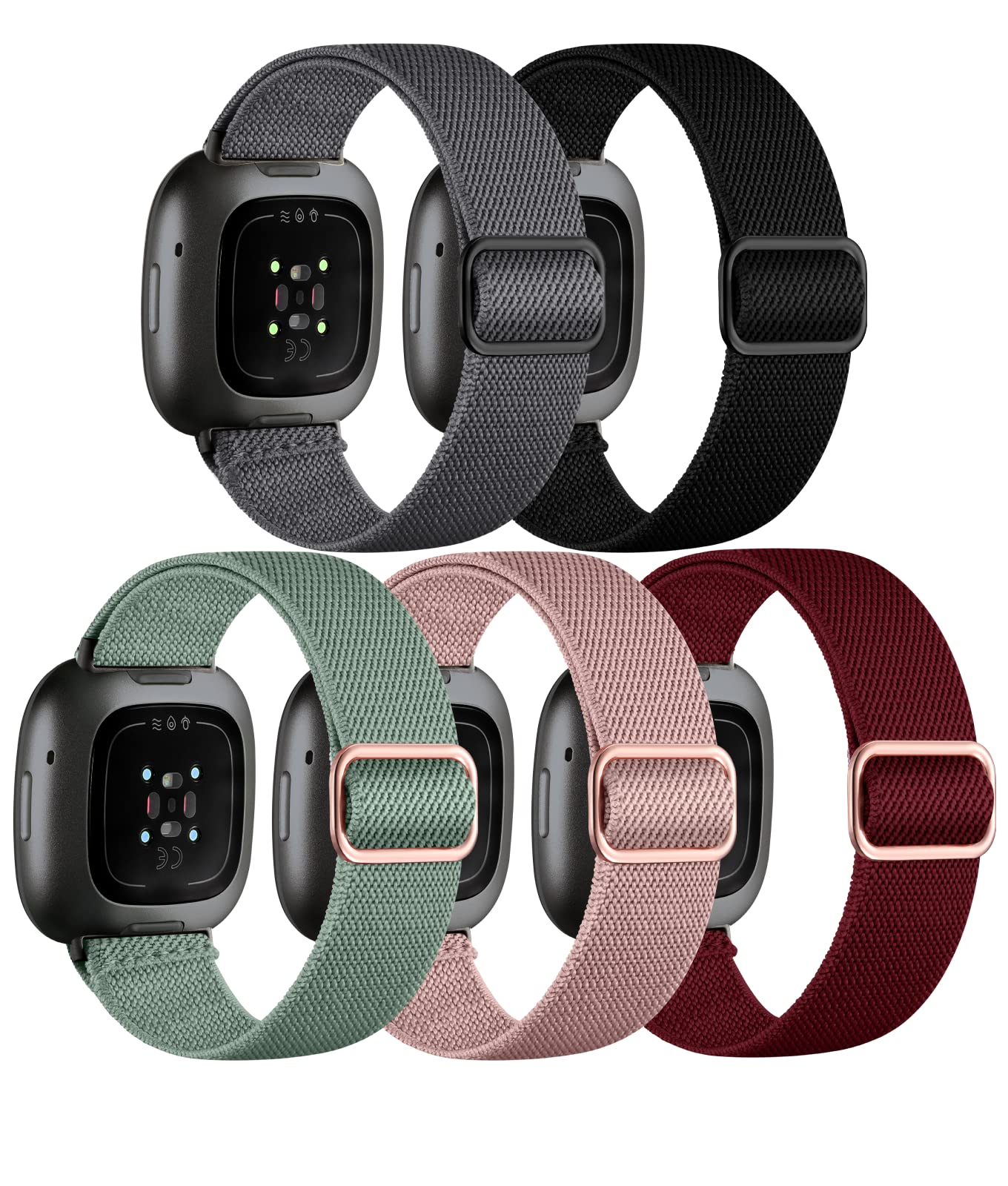 Adorve Compatible with Fitbit Sense Bands/Sense 2/ Fitbit Versa 3 Band/Versa 4 Band Women Men, Adjustable Stretchy Solo Loop Elastic Nylon Sport Strap