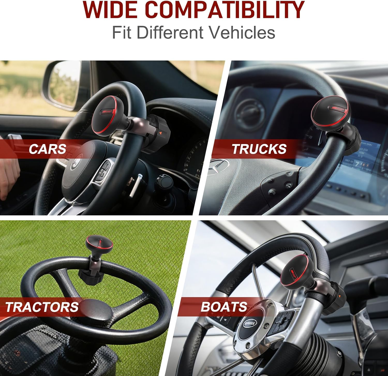 Tool Free Steering Wheel Knob Spinner with Metal Ball Bearing, Quick Install Suicide Knob for Steering Wheel, Steering Wheel Spinner Fits 3.45–4.9" Car, SUV, Semi Truck, Tractor, Boat (Red, 1 Pack)