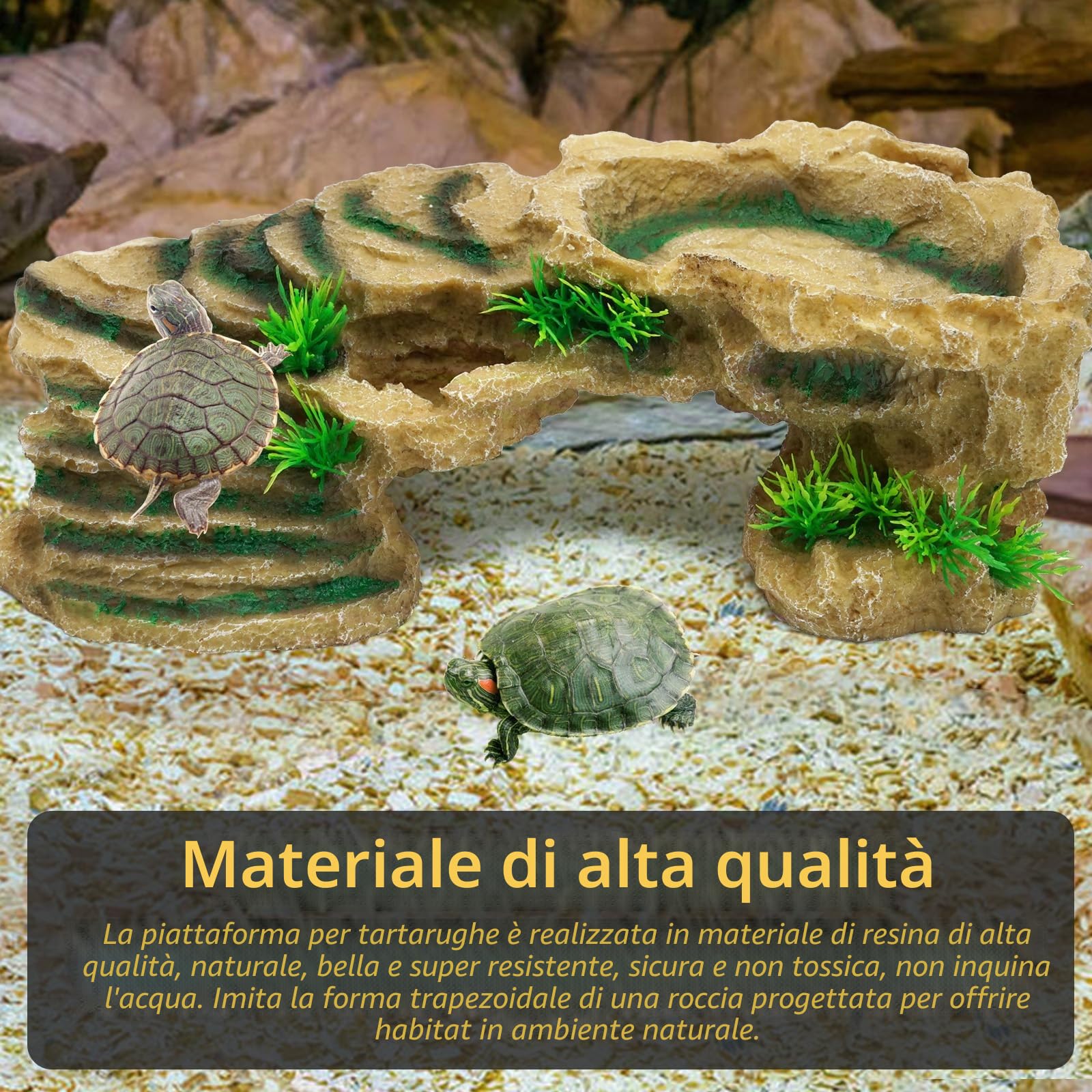 Piattaforma con Rampe per Rettili Resina Tartaruga Piattaforma per Crogiolo con Rampa per Arrampicata Rifugio per Rettili Habitat Grotta Ornamento per Drago Barbuto Lucertola Rane