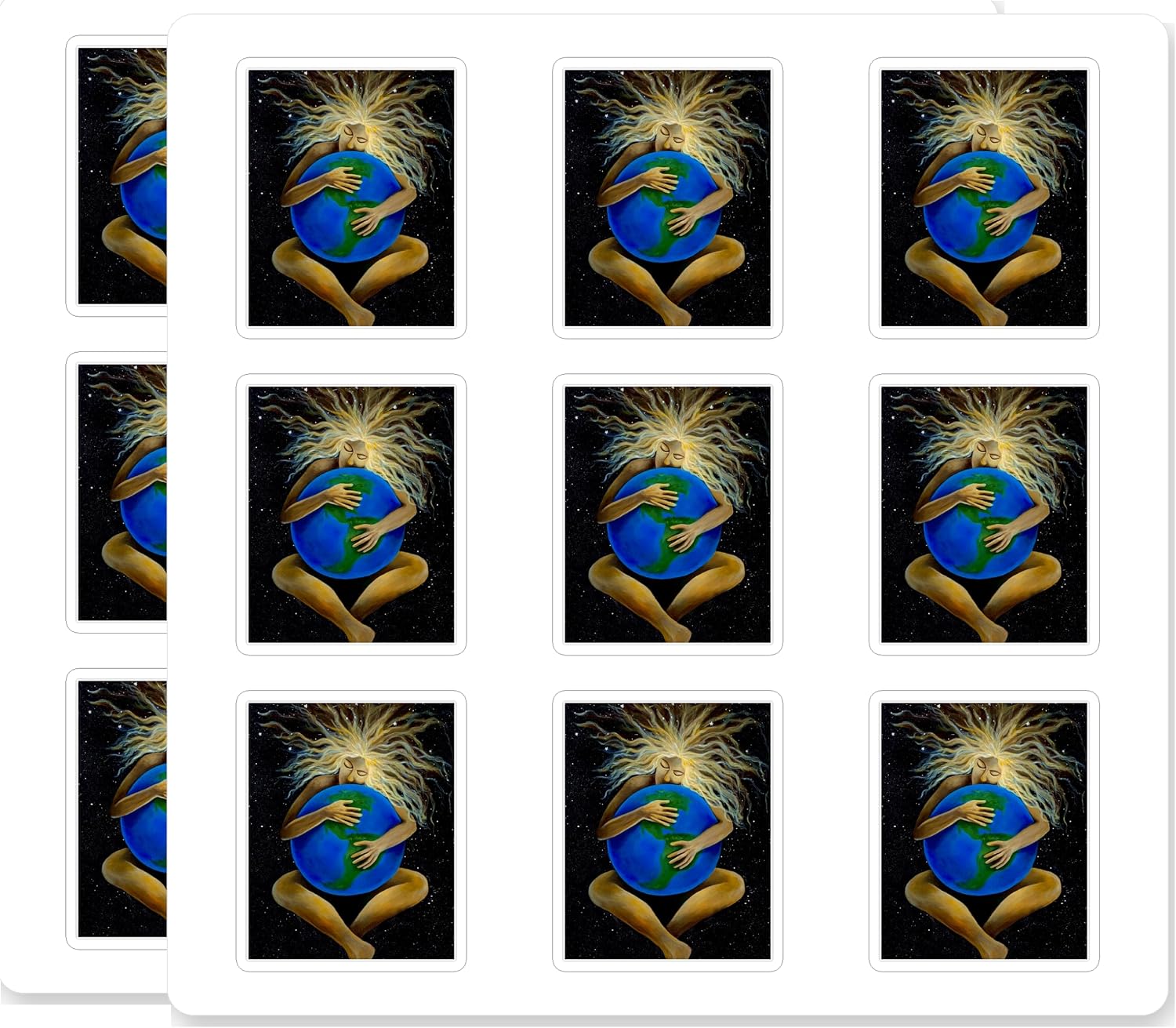 Women Hugging Earth Scrapbook Stickers 18 Pack 2 Inch Waterproof Vinyl
