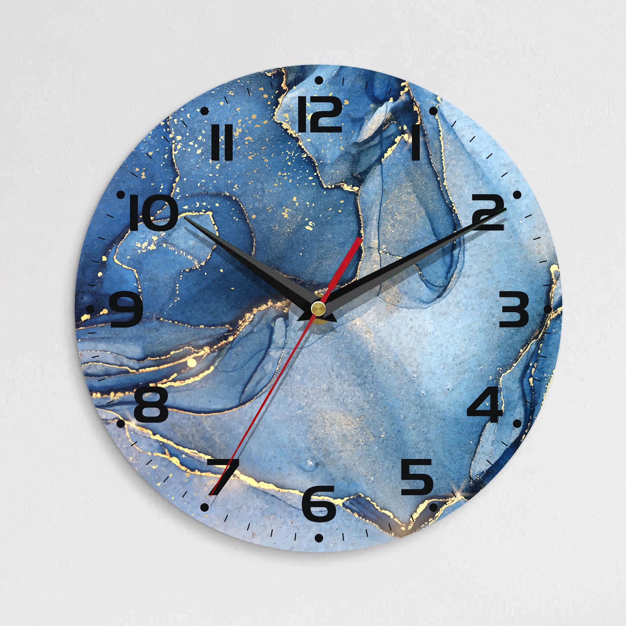 ENUIEO Wall Clock, 10 Inch Silent Non-Ticking Home Kitchen Decor, Battery Operated for Bathroom Bedroom Living Room Office(Blue Marble Gold)