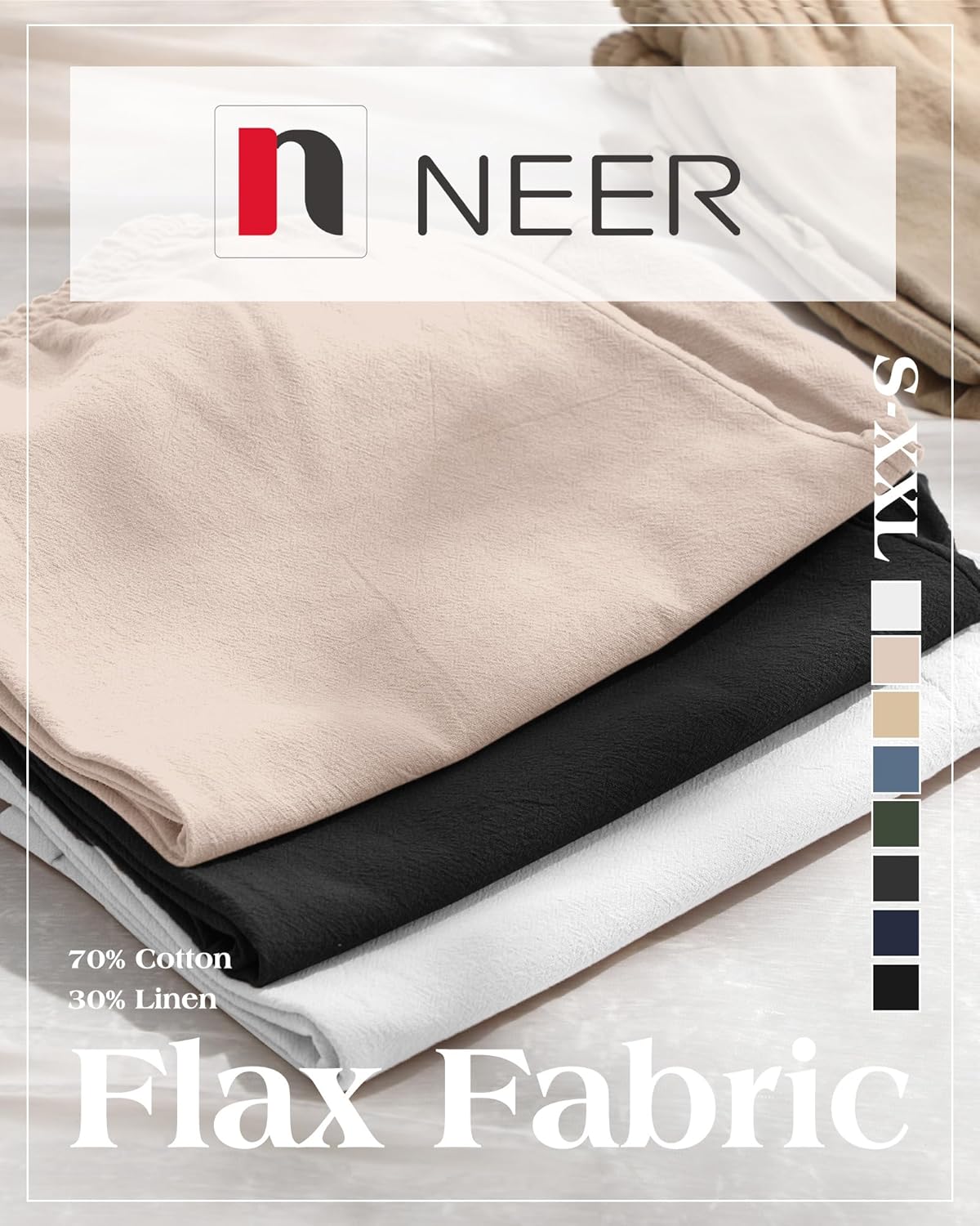 Neer 2 Pack Men's Cotton Linen Blend Bermuda Flat Front Shorts, 7" Casual Elastic Waist Drawstring Summer Shorts with Pockets - Image 6