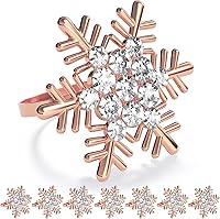 Vista 16 de ZeeDix Juego de 8 servilleteros de copos de nieve dorados de Navidad, anillos de servilletas para mesa de comedor, decoración de mesas rústicas