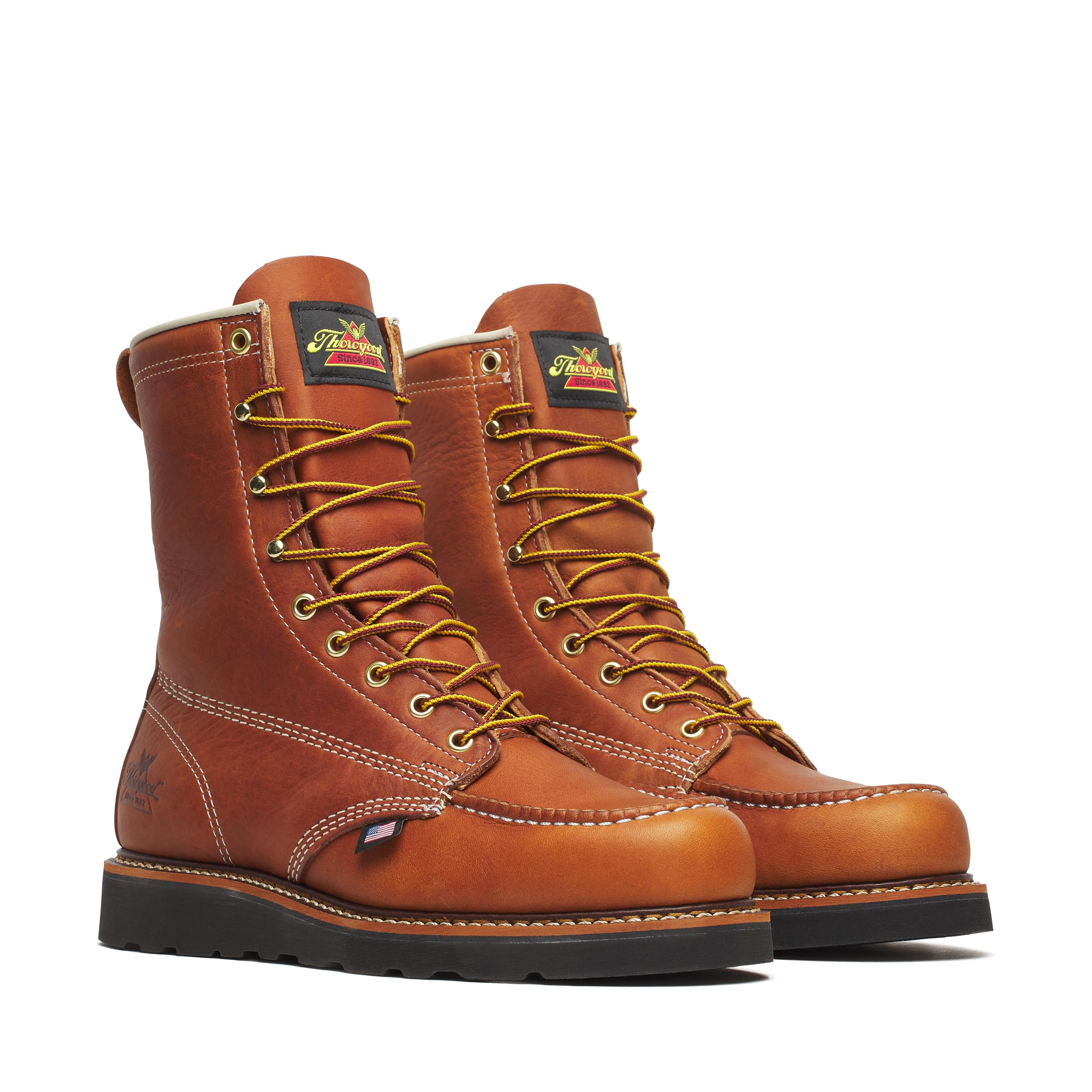 American Heritage 8" Moc Toe Work Boots, Full-Grain Leather, Wedge Outsole, Shock Absorpt…