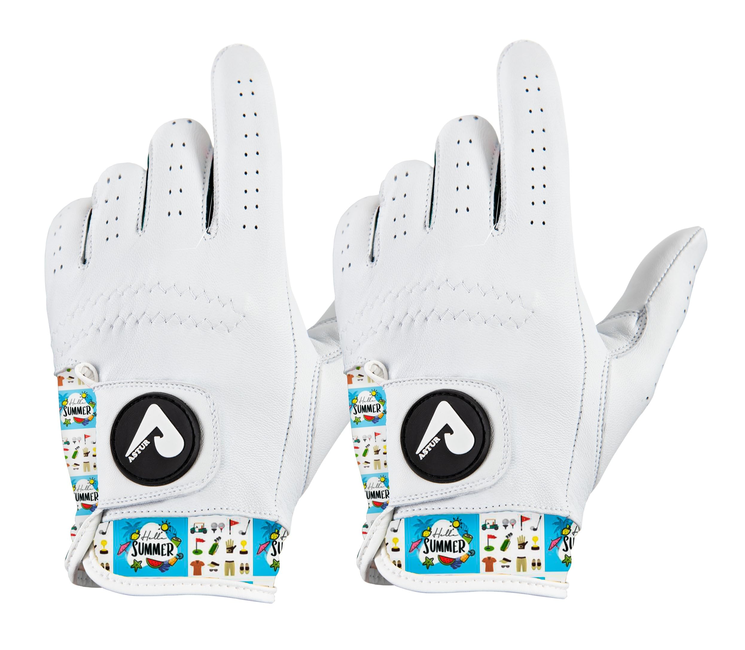 ASTUR Golf Gloves 2 Pack Cabretta Leather Golf Glove Men Left Hand Charismatic Unique Wrist Design Print (SUMMER GOLF, S)