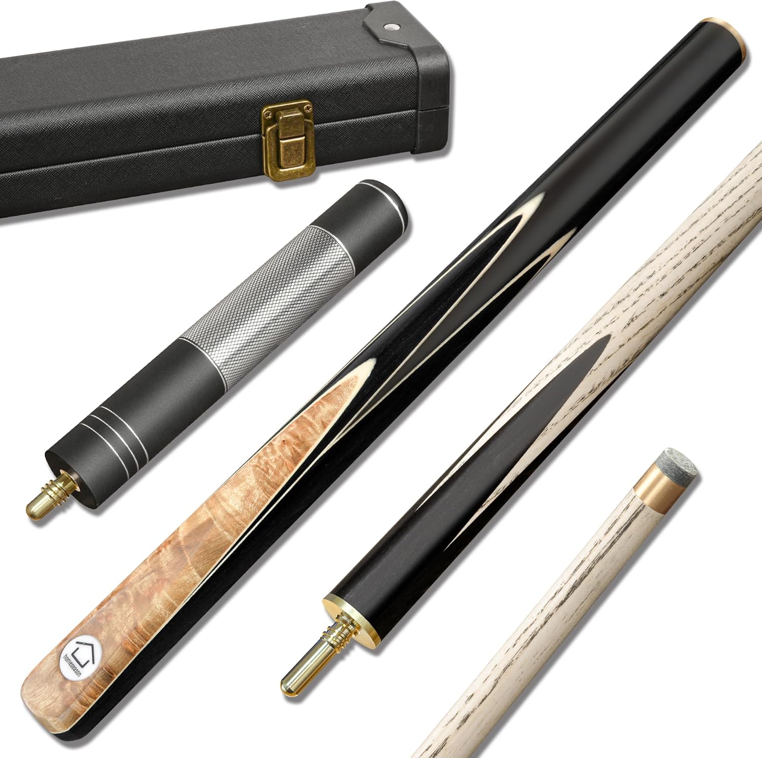 HomeSeason 57" Snooker Cue Stick 18oz 3/4 Jointed Pool Cue, with Extension, Cue Case, Durable Ash Wood and Hard Maple Construction Billiards Cue