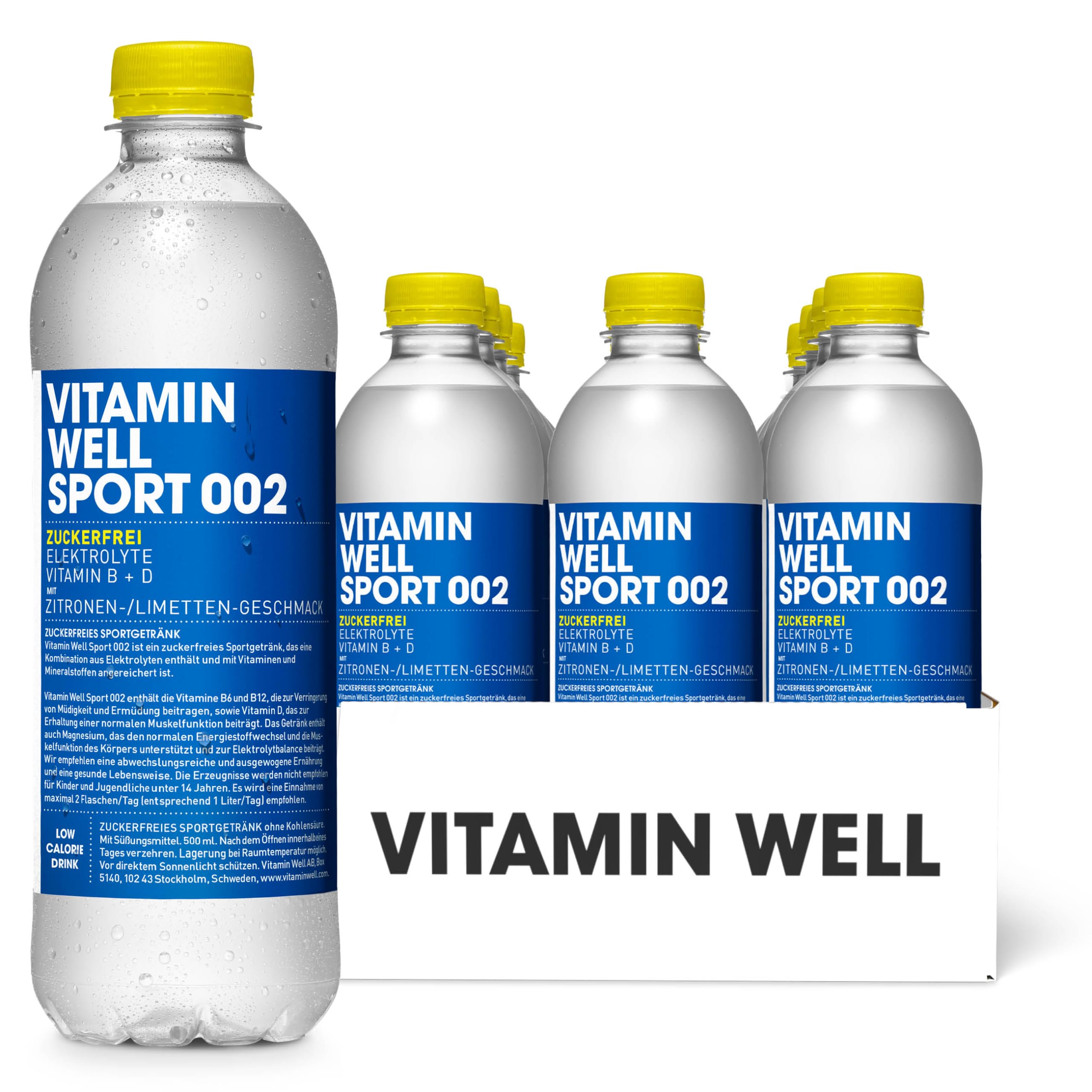 Vitamin Well Sport 002 – Zuckerfreies Sportgetränk mit Geschmack, Elektrolyten, Vitamin B & D, Magnesium, Zitronen-Limetten, 12 x 500ml inkl. Pfand