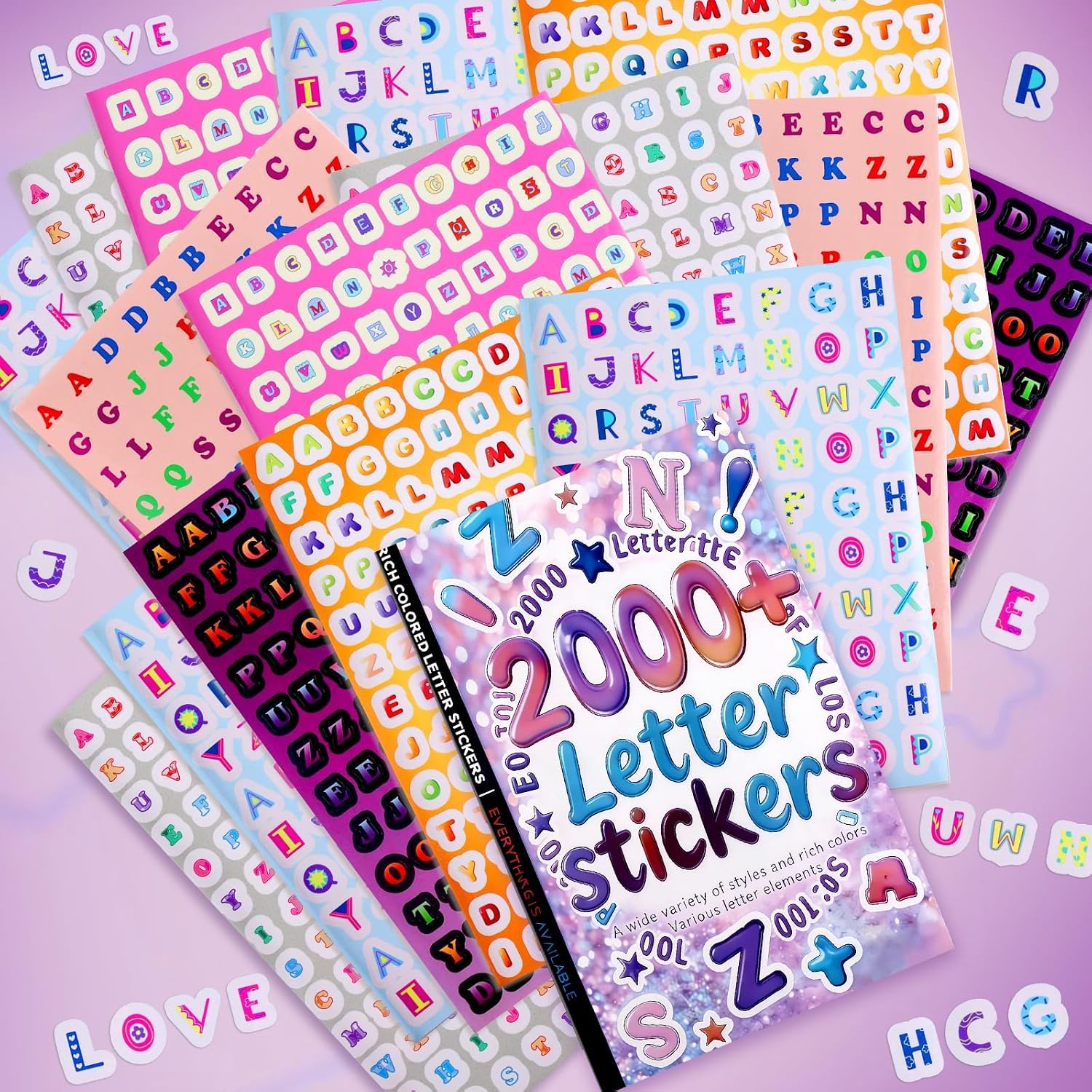 Tmtains 2000+ Pcs Letter Stickers for Scrapbooking 20 Sheets Letter Sticker Book Colorful Mixed-Size Scrapbook Stickers Cute Alphabet Sticker for Junk Journal Supplies DIY Crafts Learning Album Decor