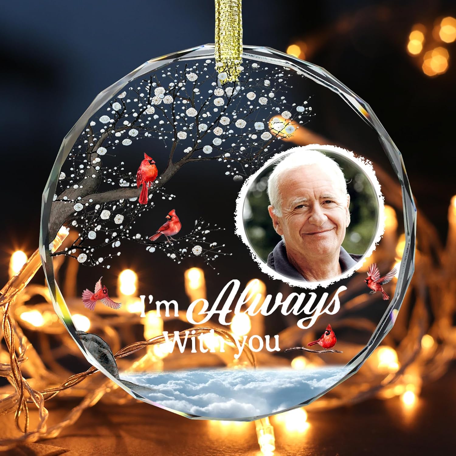 Gossby Glass Memorial Christmas Ornament Photo - I'm Always with You - Red Cardinal Memorial Gift for Loss of Loved Ones - Custom Sympathy Gift for Loss of Dad, Mom, Grandparents, Sister, Brother
