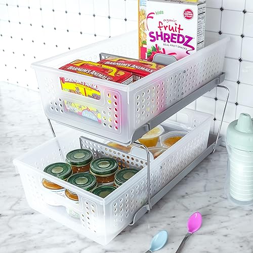 Miniatura 5 de madesmart Organizador de 2 niveles, almacenamiento deslizable para hogar y baño, color blanco escarcha