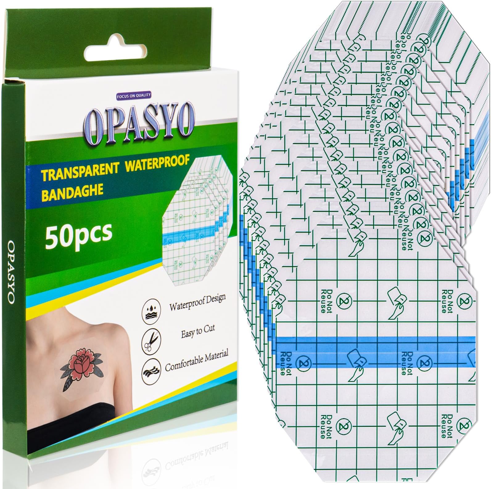 Tattoo Aftercare Transparent Stretch Adhesive Bandage,50 Pieces Tattoo Bandages 4 x 4.75 Inches Tattoo Aftercare Bandage,Octagon Waterproof Bandages for Swimming Showering (4 x 4.75 Inch)