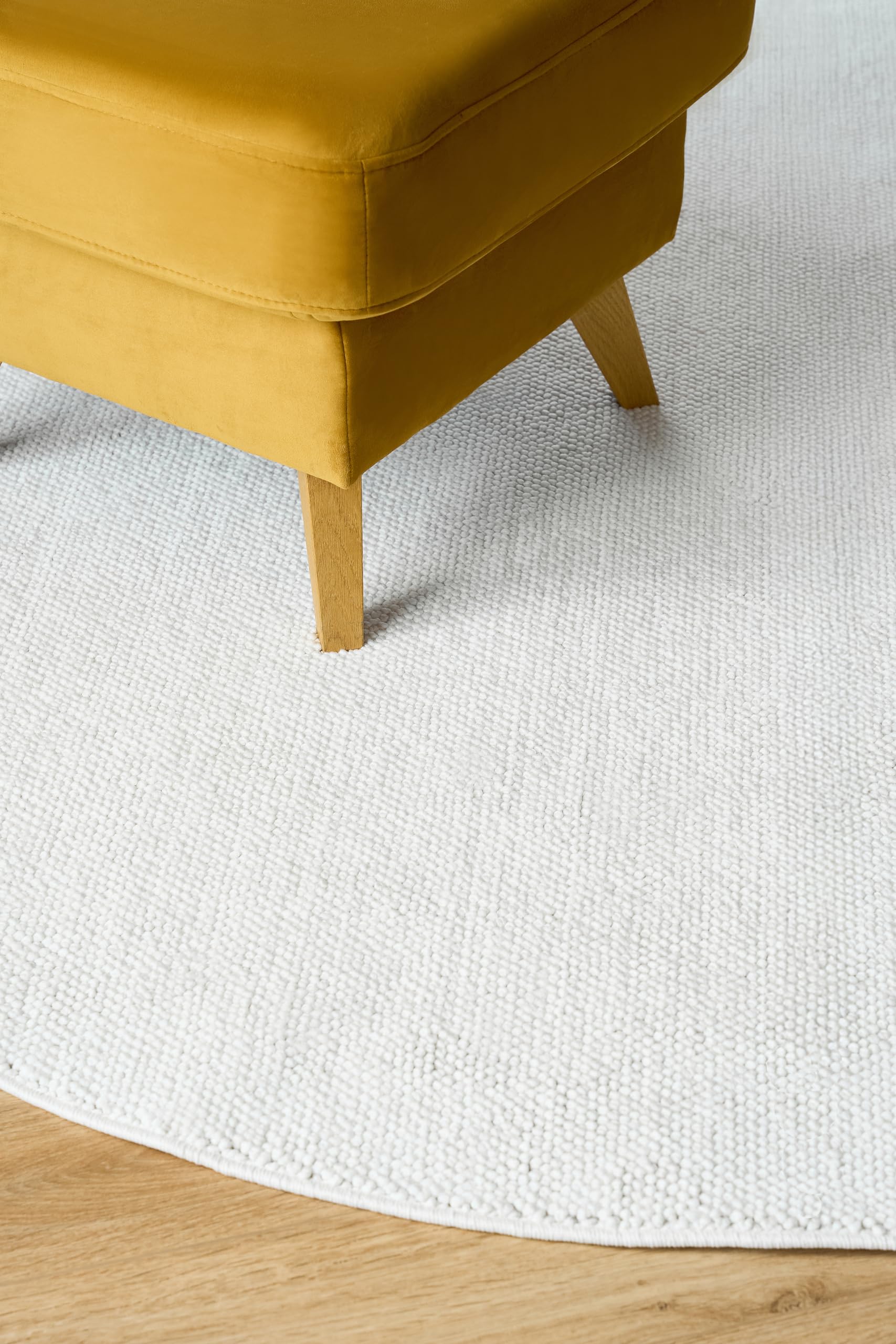 TAPISO Agra Rund Teppich Creme Einfarbig Wohnzimmer 100 x 100 cm