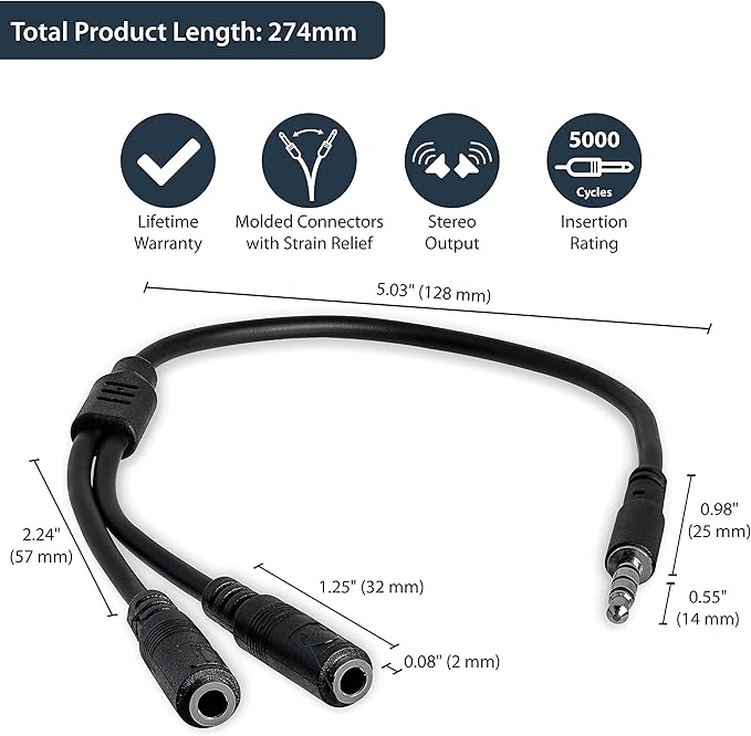 StarTech.com Adaptador de Auriculares y Micrófono 3.5mm Macho a 2x Hembra miniatura 6