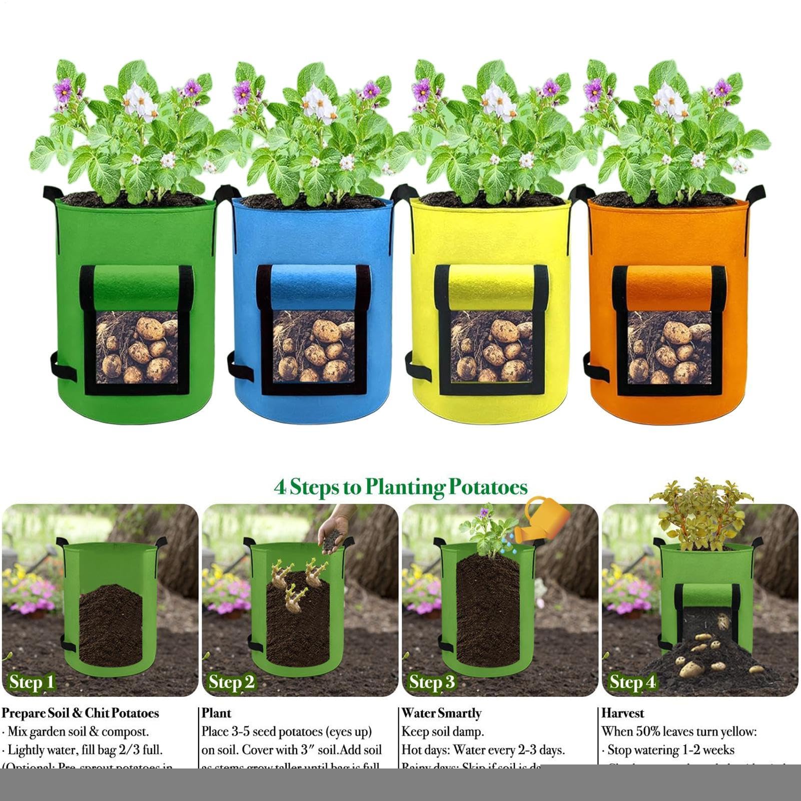 Bolsas de Cultivo de Patatas Plantador de Tomate en Tela No Tejida | Tela No Tejida Contenedor De Cultivo De Hortalizas, Bolsa De Plantación Para Tomate Pimiento Fresa Balcón