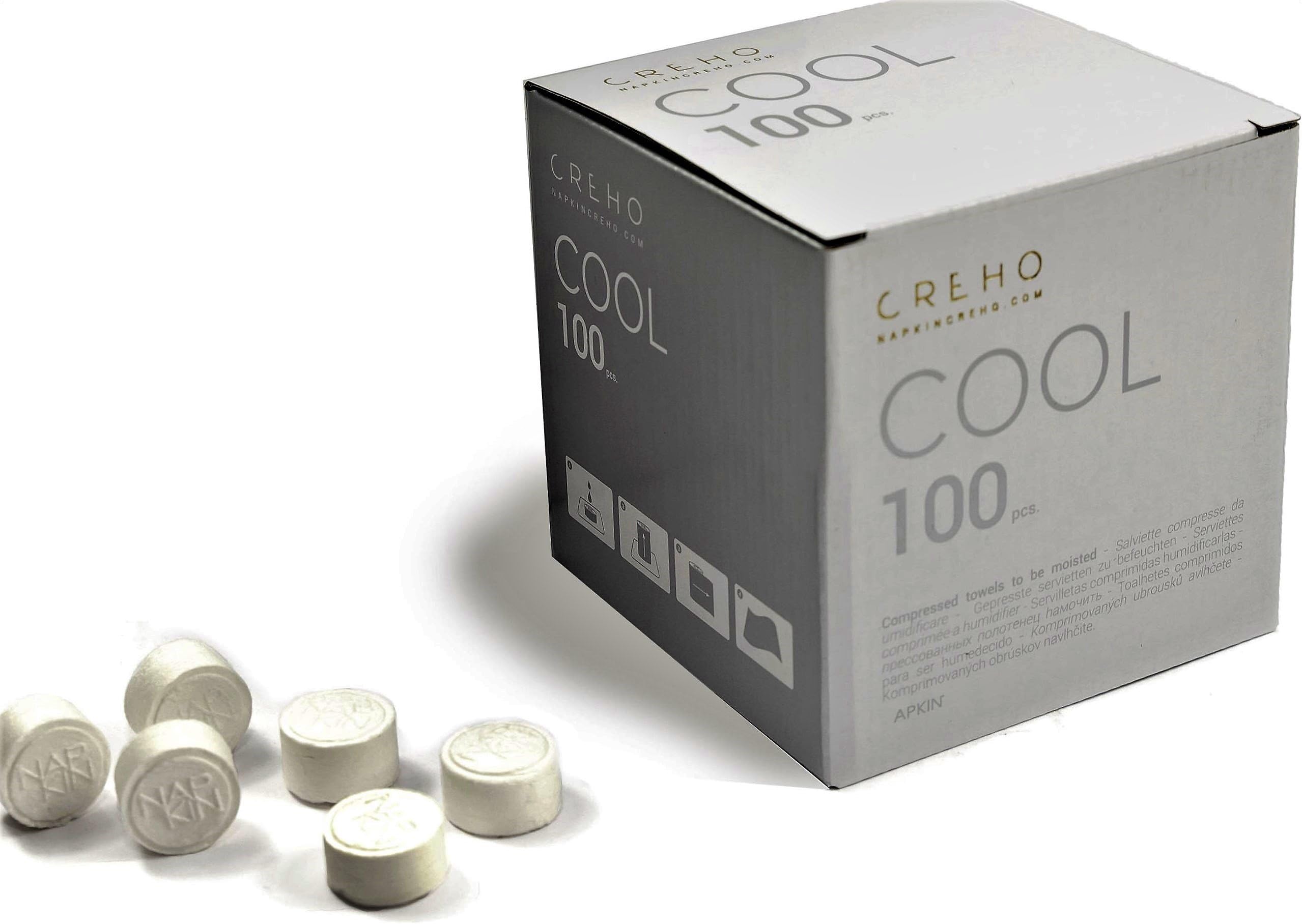 GEMM NAPKIN COOL 100 Compressed Napkin Wipes, Box of 100 Napkins 24x25 cm, 100% Viscose Natural Fiber, Hypoallergenic, Biodegradable, Disposable