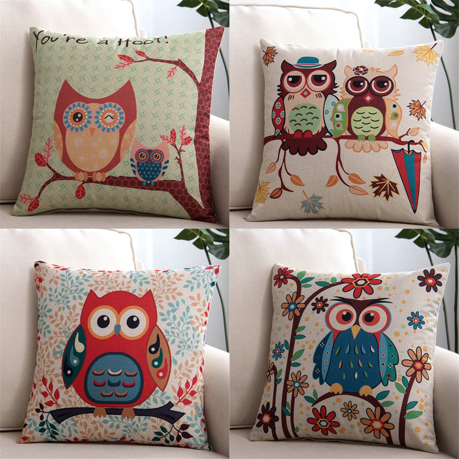 Taie d'oreiller 50x50cm lin lot de 4 housses de coussin canapé animaux
