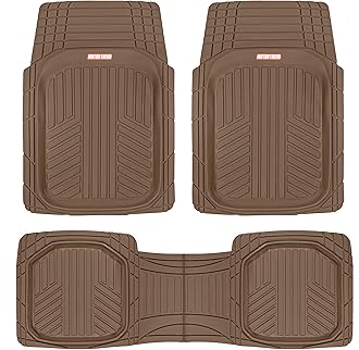 Motor Trend FlexToughXL DeepDish Floor Mats for Cars, Full Set All-Weather Rubber Automotive Floor Mats Waterproof Heavy Duty Car Mats Flexible Floor Liners for Car Truck Van SUV Car Floor Mat (Brown)