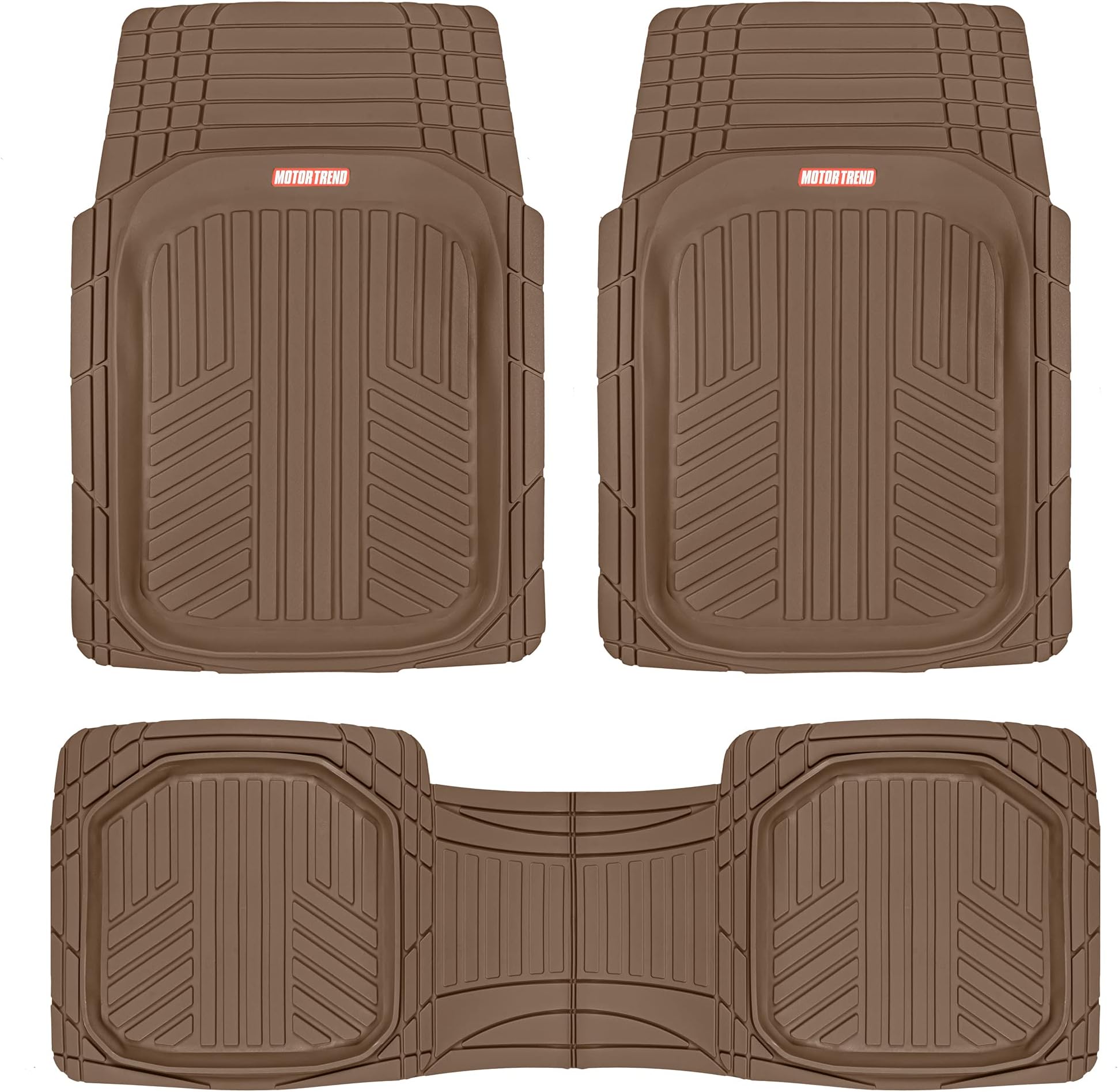 Motor Trend FlexToughXL DeepDish Floor Mats for Cars, Full Set All-Weather Rubber Automotive Floor Mats Waterproof Heavy Duty Car Mats Flexible Floor Liners for Car Truck Van SUV Car Floor Mat (Brown)