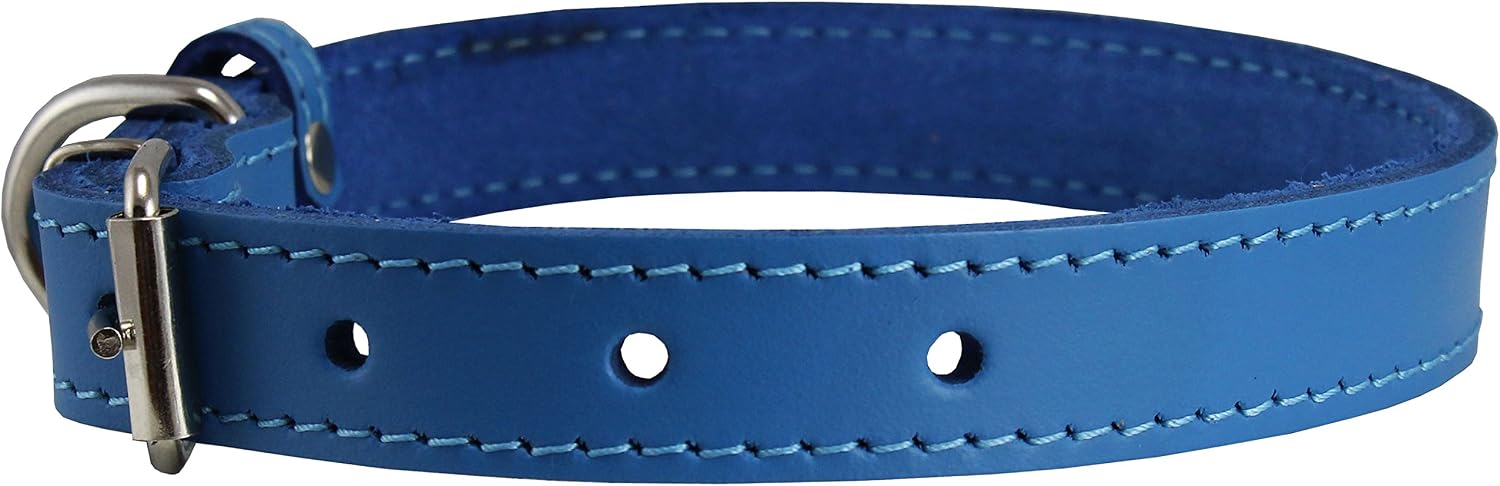 Genuine Leather Dog Collar Blue 7 Sizes (11.5"-14" Neck; 5/8" Wide) image 3