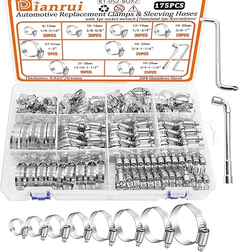 Vista 35 de Dianrui 25 abrazaderas de manguera de 1/4 a 1/2 pulgadas (0.236-0.472 in) de acero inoxidable 304 engranaje helicoidal 304 abrazaderas de manguera