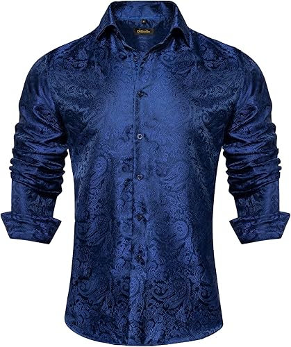 DiBanGu Mens Shirt,Silk Long Sleeve Button Down Paisley Dress Shirts for Men Party Wedding