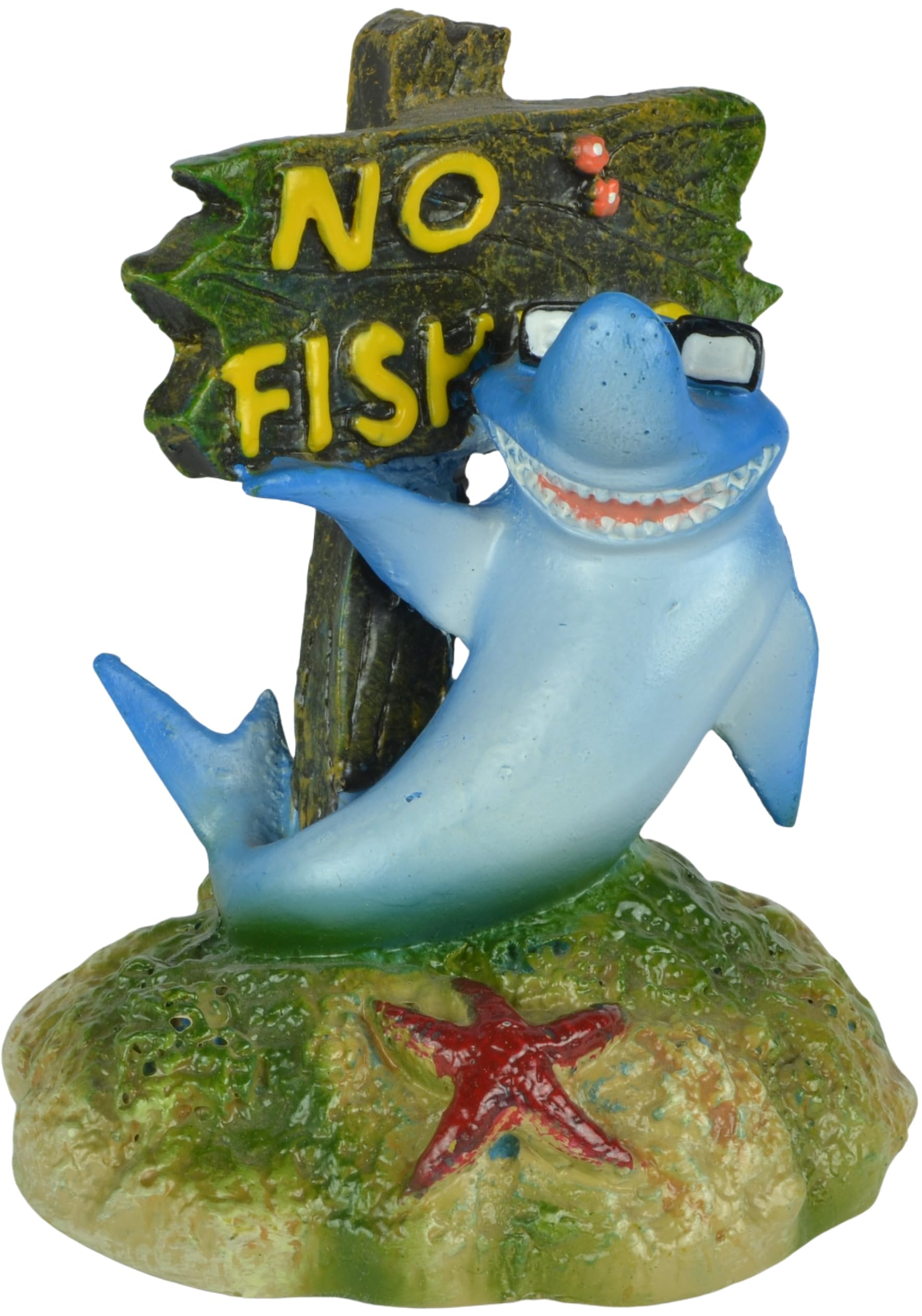 Supa No Fishing Sign, Shark Aquarium/Fish Tank Ornament, Realistic Detail, Approx. 6.5cm(L) x 7cm(W) x 8.5cm(H)