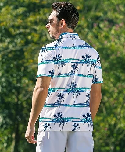 Vista 3 de ELETOP Polo de golf para hombre, manga corta, absorbe la humedad, polos tropicales hawaianos, camisas de golf de rendimiento para hombre, ajuste seco
