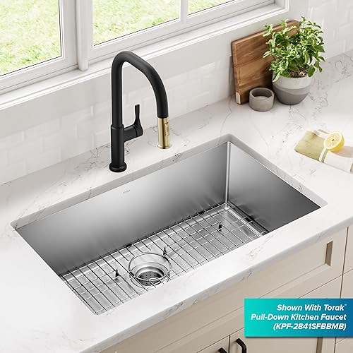 Vista 57 de Kraus Standart PRO KHU104-33 - Fregadero de cocina acero inoxidable de 33 in y 16 g, con doble pila de distribución 60 y 40 para montar bajo encimera