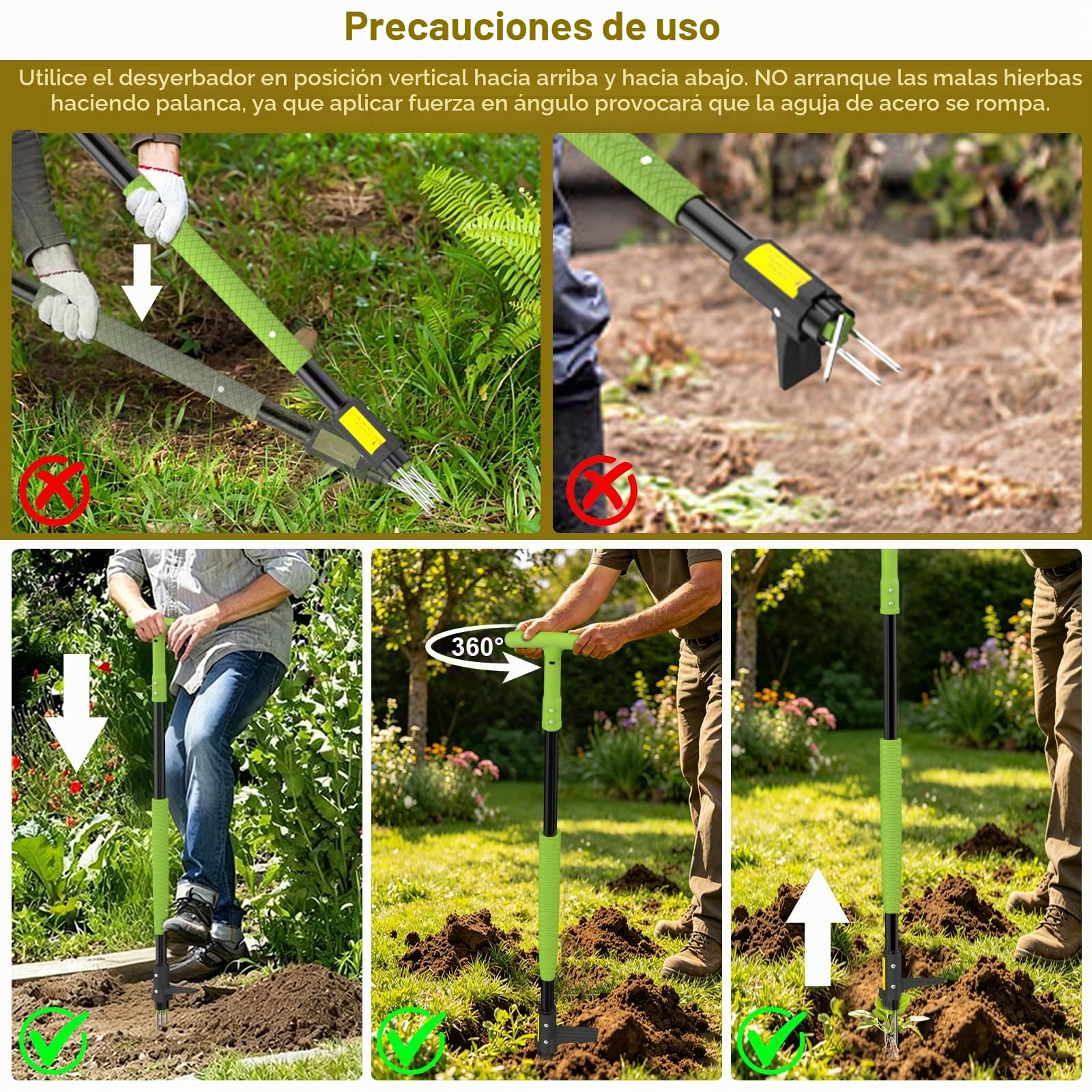 Herramienta de eliminación de malezas, removedor de raíces de malezas, herramienta de deshierbe de jardín con mango largo, herramienta de deshierbe resistente, herramienta de extracción de