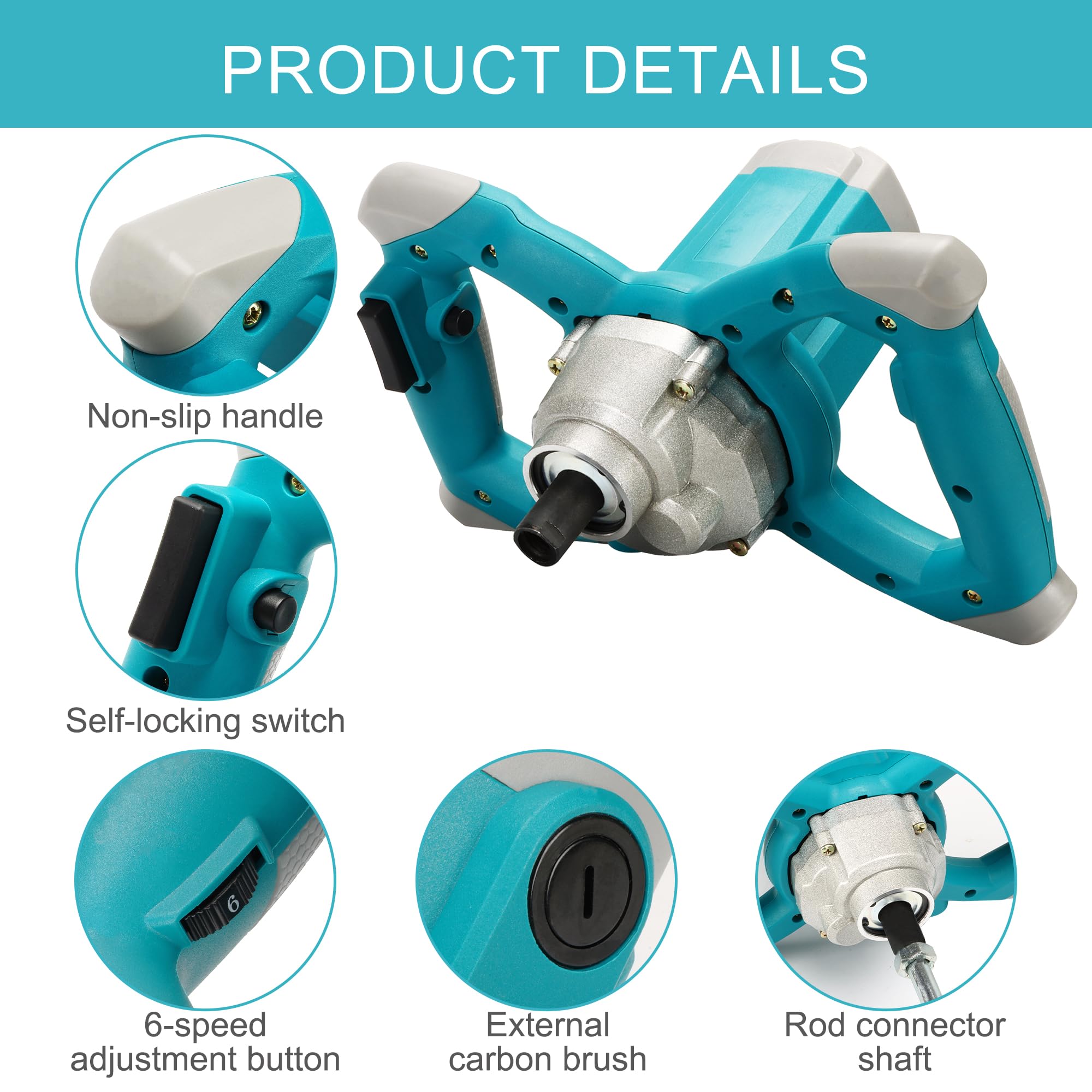 Miscelatore elettrico per cemento a mano, 2600 W, miscelatore elettrico per calcestruzzo a 6 velocità, 220 V, miscelatore a mano per motar, vernice, malta per fughe, gesso, miscelatore a