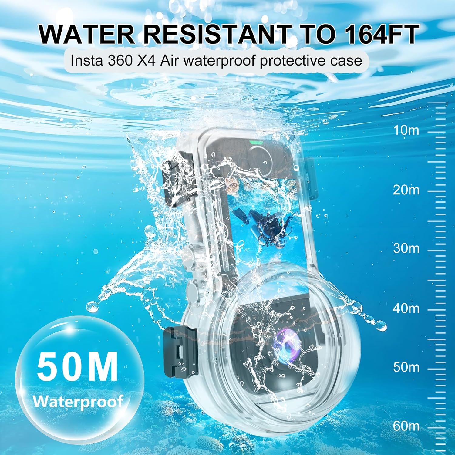 50M/164FT Invisible Diving Case for Insta360 X4 Air, Underwater Protective Case Covers Housing Shell Underwater Photography 98% High Light Transmittance insta360 x4air Camera Accessories - Image 3