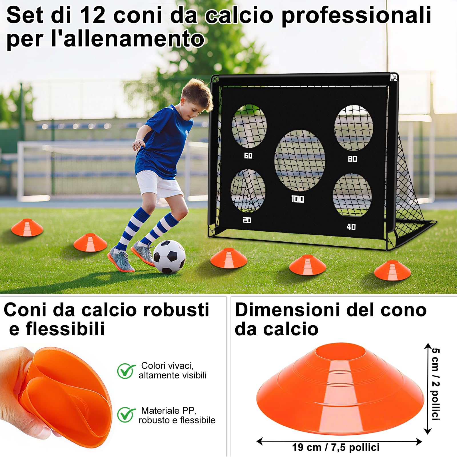 Porta da Calcio per Bambini 2 in 1, Portatile Pop Up con 5 Fori, Rete da Calcio per Interni ed Esterni