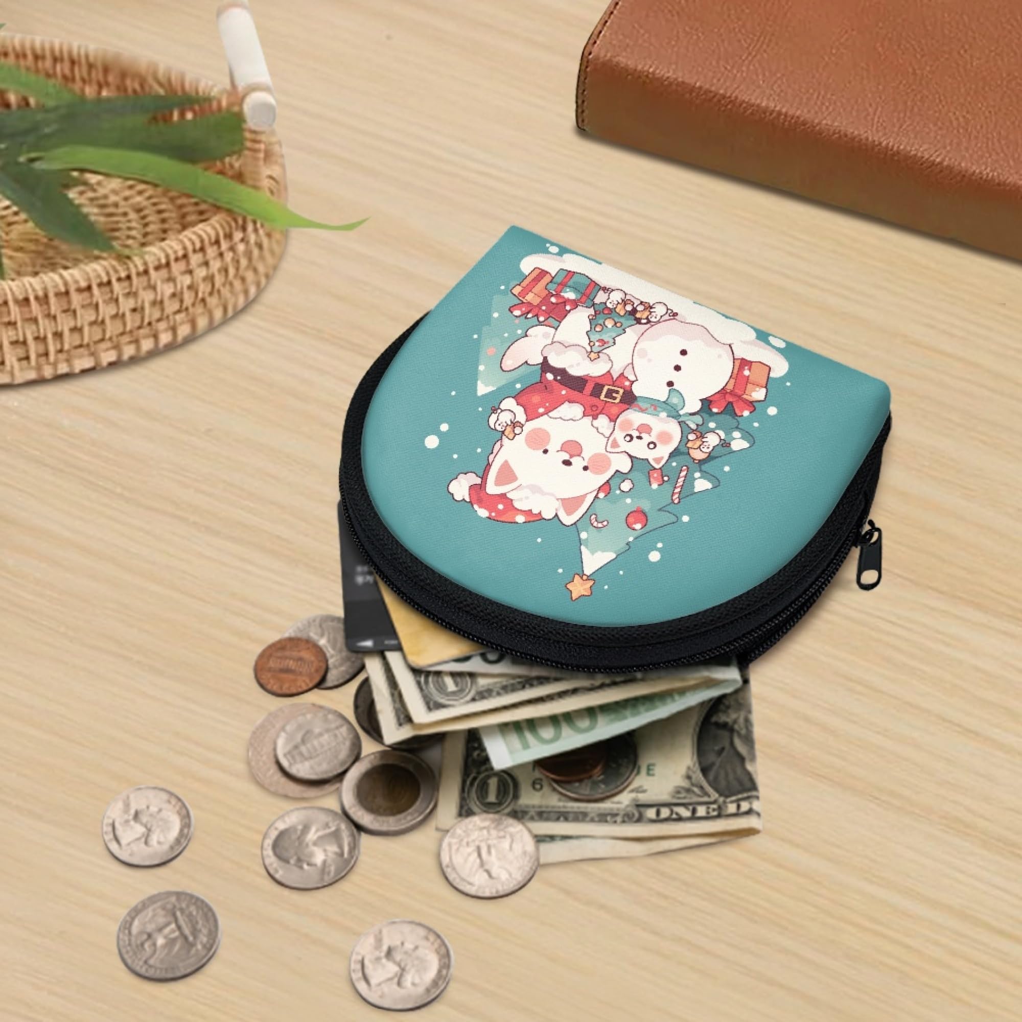 Zanxiantu Christmas Tree Gift Cat Coin Purse Organizer Pouches with Zipper Tiny Makeup Bag Coins Pouch for Girls Small Credit Card Handbag Organizer