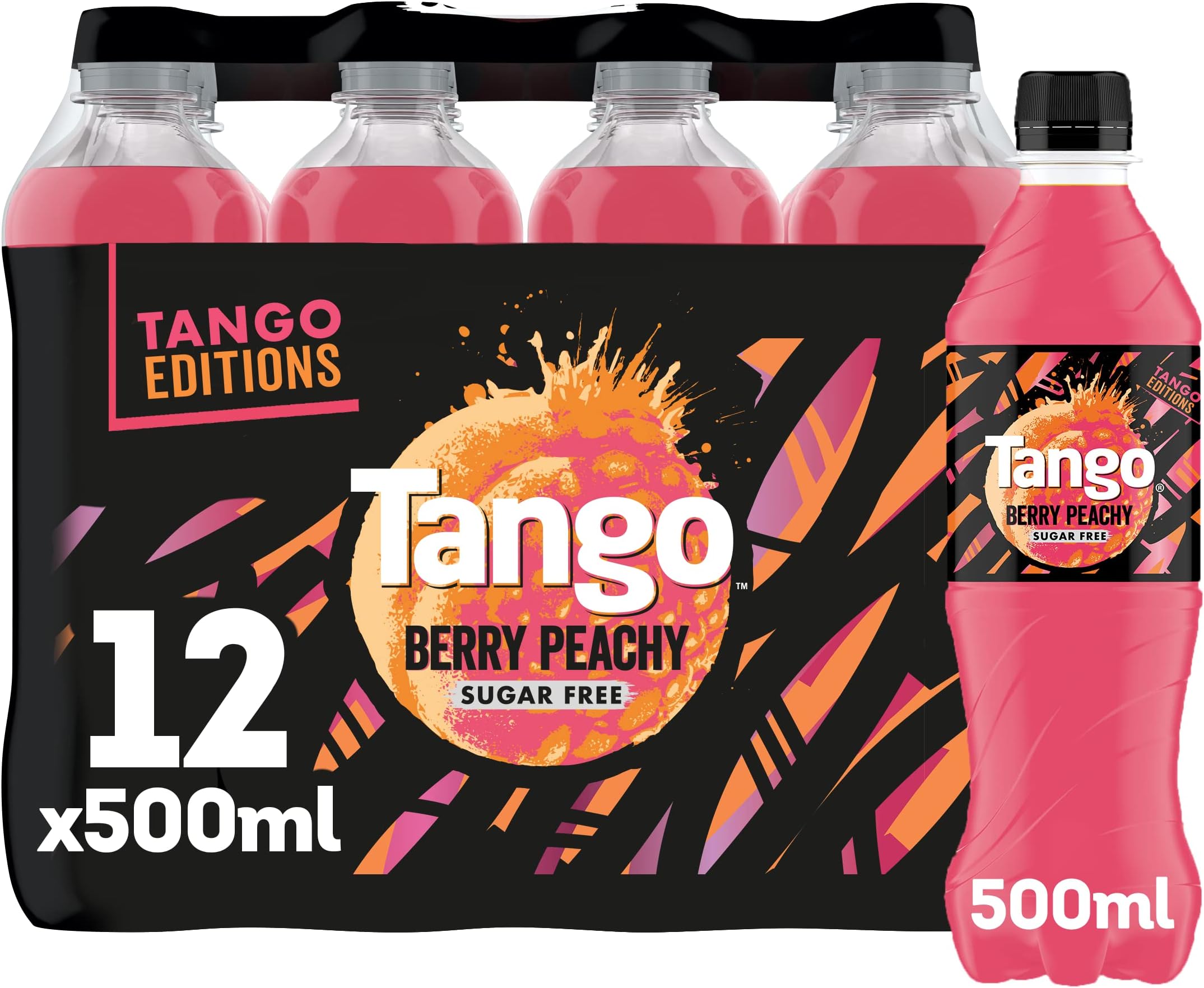 Tango Sugar Free Soft Drink - Tango Berry Peachy, 500 ml (Pack of 12)