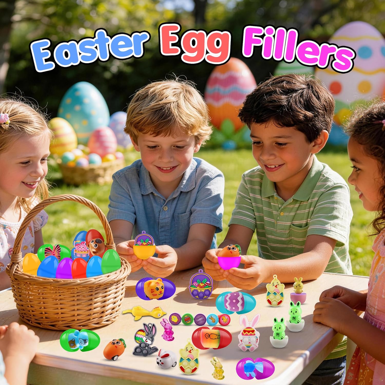 KissFree 220PCS Easter Egg Fillers, Easter Basket Stuffers for Kids, Assorted Small Toys Party Favors, Easter Egg Hunt Supplies, Classroom Prizes Goodie Bags Stuffers, Easter Treats for Boys Girls