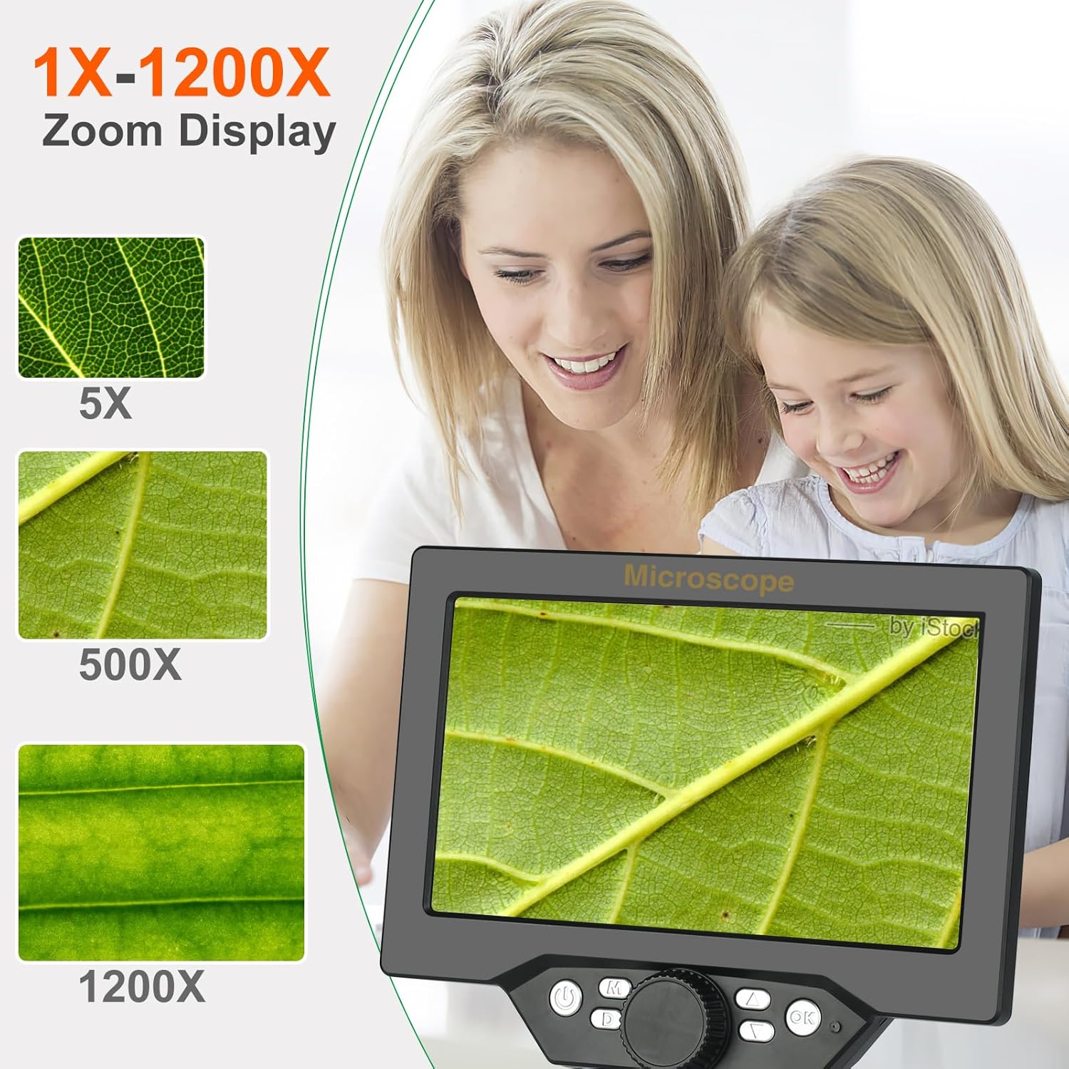 Koolertron 7" LCD Digital Microscope 12MP 1-1200X Magnification - Handheld USB Microscope Camera with 32GB TF Card, 8 Adjustable LED Lights & Rechargeable Battery - Portable for Coin/PCB/Insect/Rock