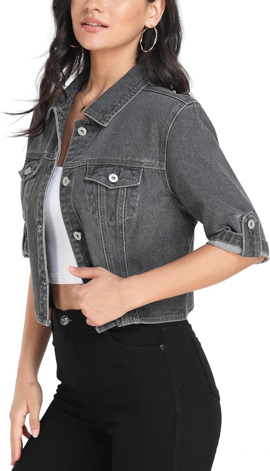MISS MOLY Women's Cropped Denim Jackets Summer Short Sleeve Classic Casual Jean Jackets - Image 2