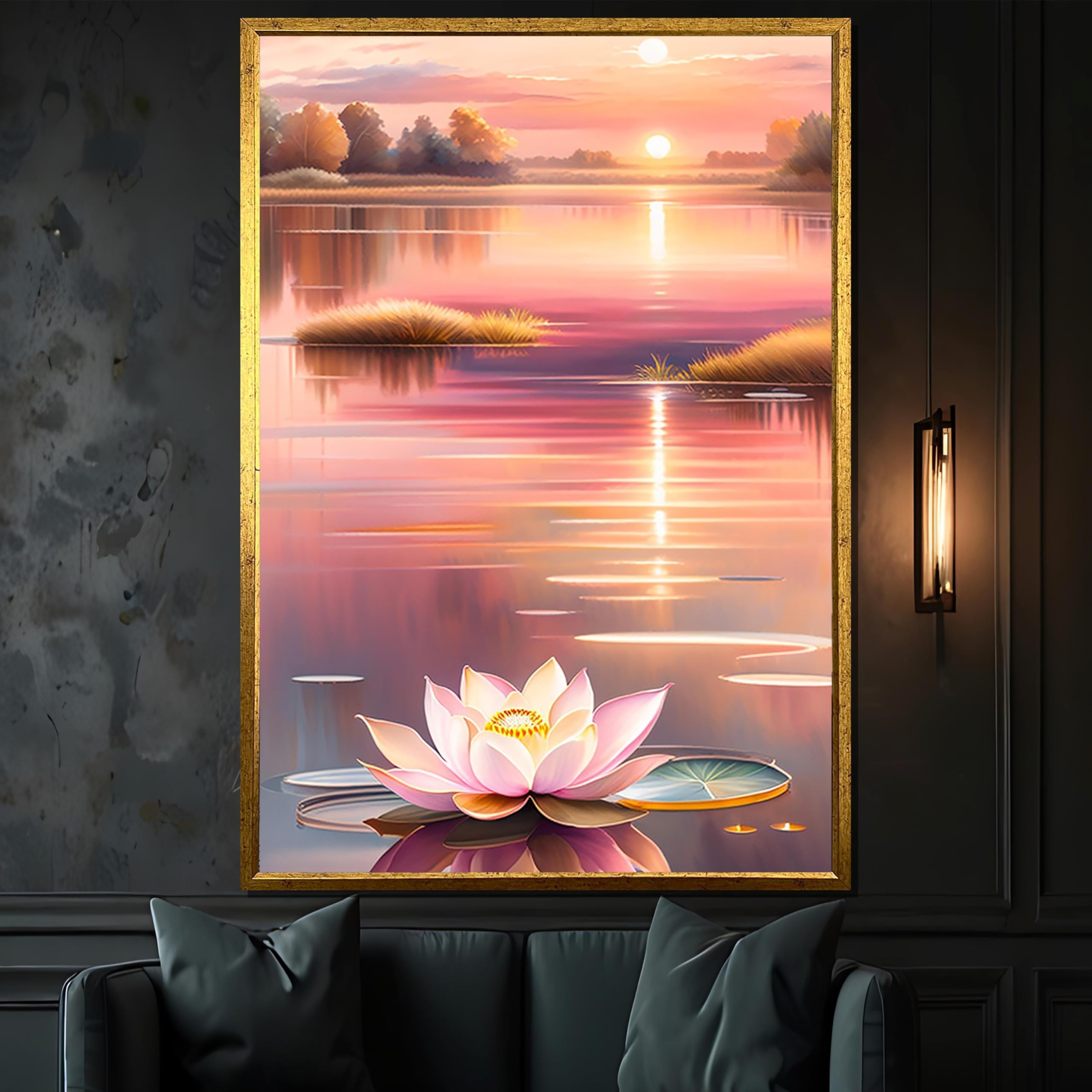 Tableau fleurs de lotus décoration murale toile coucher de soleil 80x110 - 8