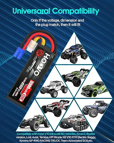 Miniatura 8 de HOOVO 4S Lipo Battery 14.8V 5500mAh 120C Batería RC, carcasa rígida EC5 conector compatible con Arrma Kraton 8S RC Buggy Truggy Crawler Monster Car