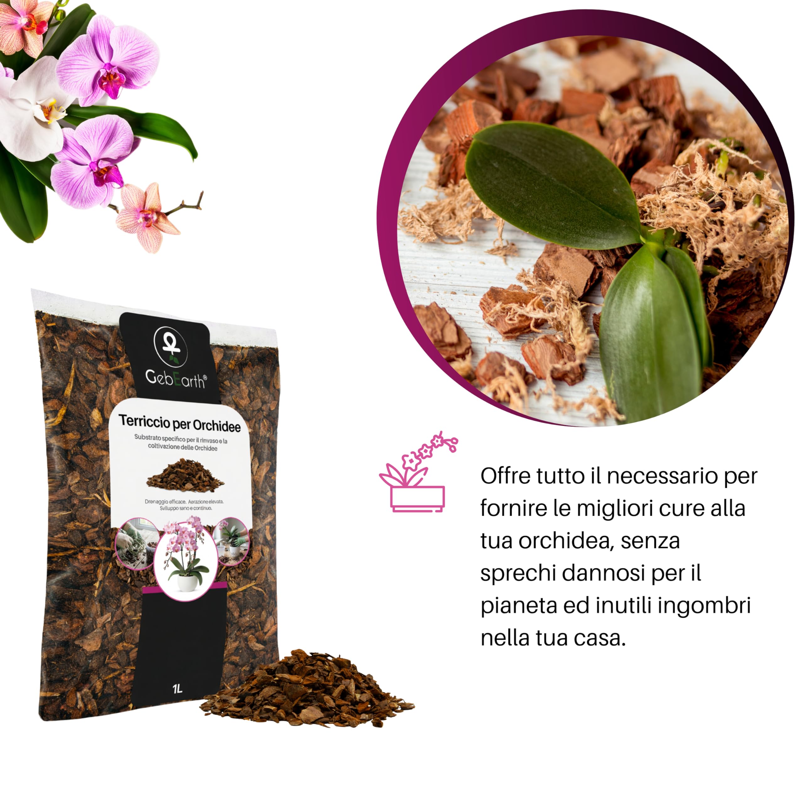 GebEarth® Terriccio per Orchidee Substrato 1L Professionale