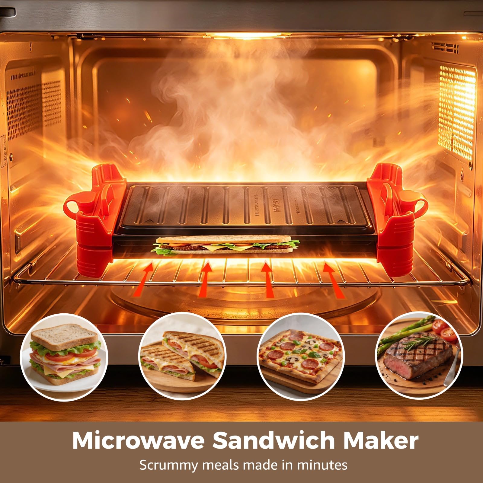 Presse-sandwich micro-ondes, plaque grill pour panini, quesadilla, fromage grillé et toast, surface antiadhésive, chauffe vite, passe au lave-vaisselle, pour repas maison et encas rapides