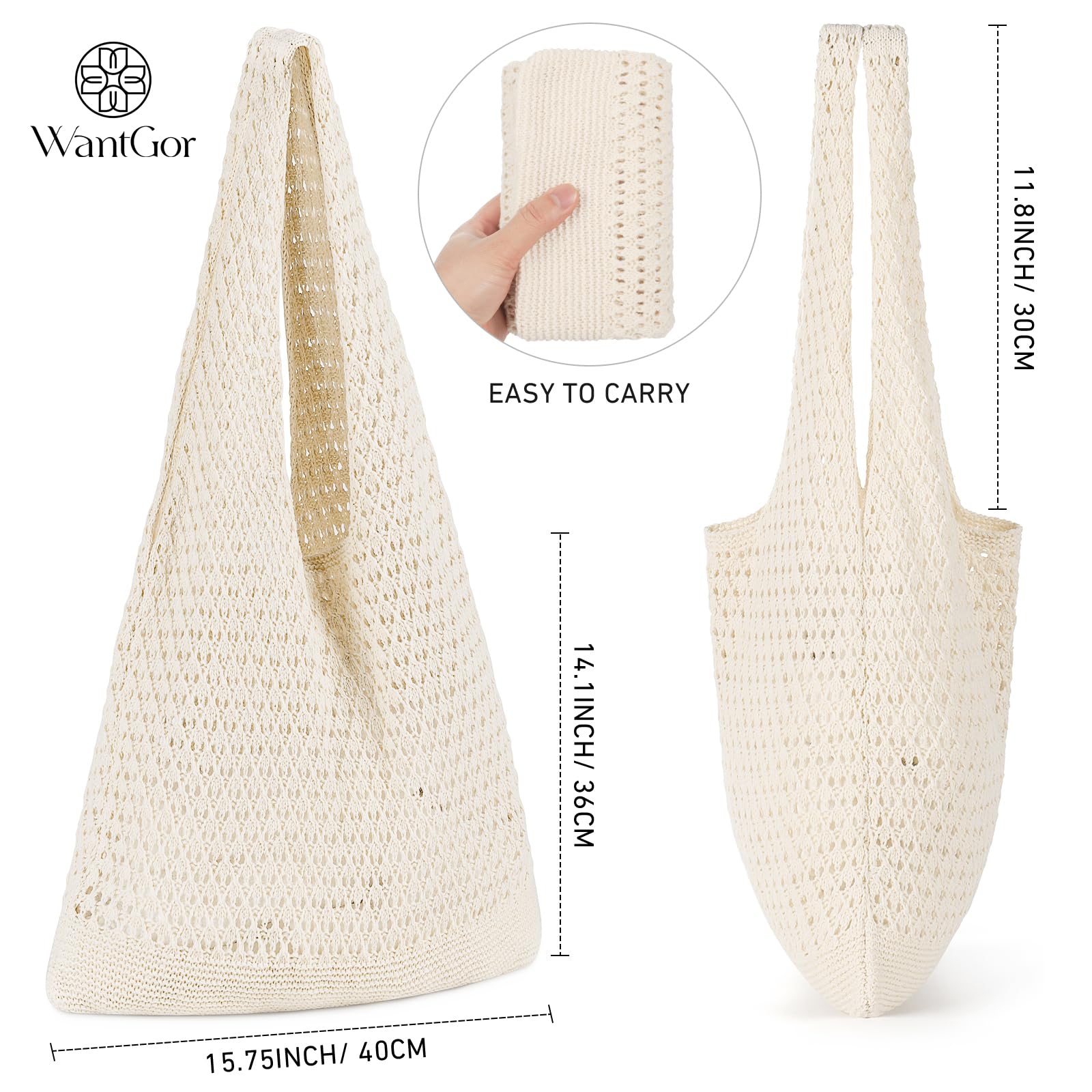 WantGor Bolsas de ganchillo, bolsa de malla de playa para mujer, bolso de compras casual, bolsa de viaje plegable